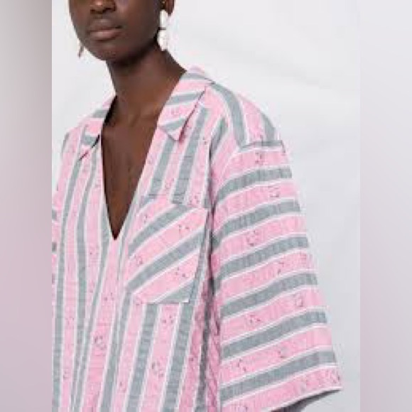 Ganni Pink Nectar Seersucker Collared Shirt EUC S/M Oversized - Picture 1 of 9